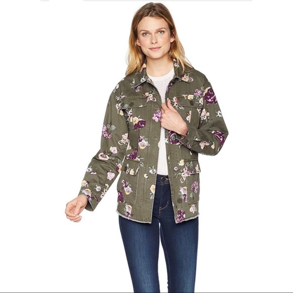 Levi's Floral Print Field Jacket Purple Army Green Flap Pockets Women XS